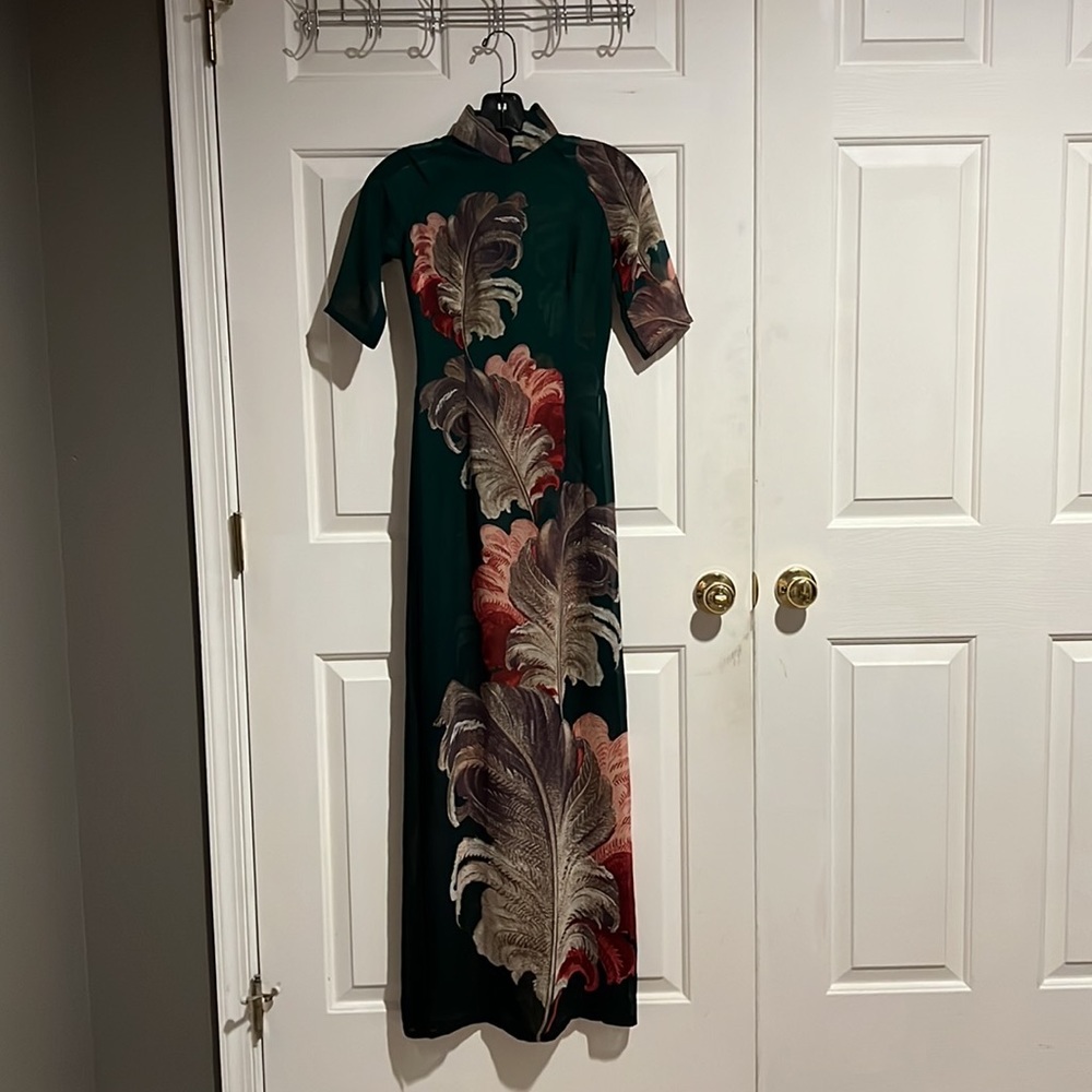 Turquoise Lily Vietnamese Ao Dai Tunic Dress